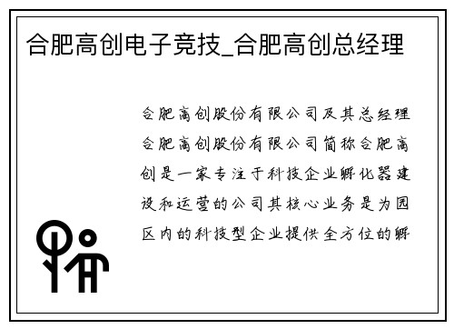 合肥高创电子竞技_合肥高创总经理
